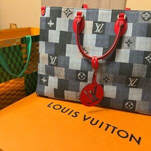 Louis Vuitton Blue and Red Denim Tote